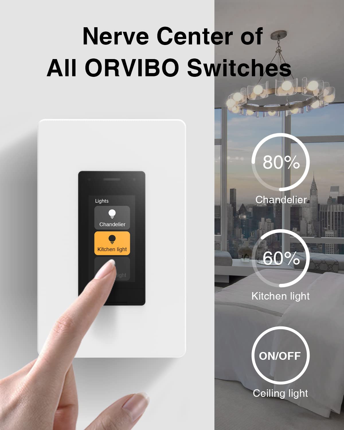 ORVIBO Matter-Certified Smart Dimmer Switch with Touchscreen, Wi-Fi Dimmable Light Switches Single Pole