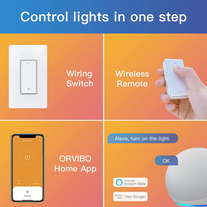 ORVIBO Smart Light Switch with Remote, Single Pole and Wireless 3 Way